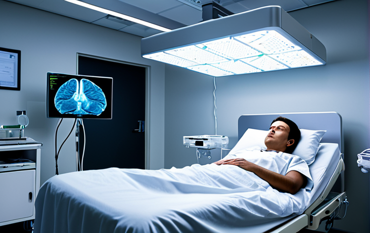 Quantum Sensing in Healthcare**
`A futuristic hospital room. A patient lies comfortably on a bed, surrounded by glowing, ethereal sensors that map their brain activity non-invasively. No wires or electrodes are visible. The room is clean and modern, bathed in soft, cool light. Focus on the advanced technology and the comfort of the patient. Emphasize the precision and non-invasive nature of the quantum sensing device.`
**